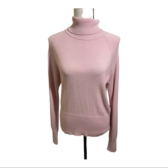 Halogen womens turtleneck ribbed details long sleeve sweater Viscose pink large - Picture 1 of 12
